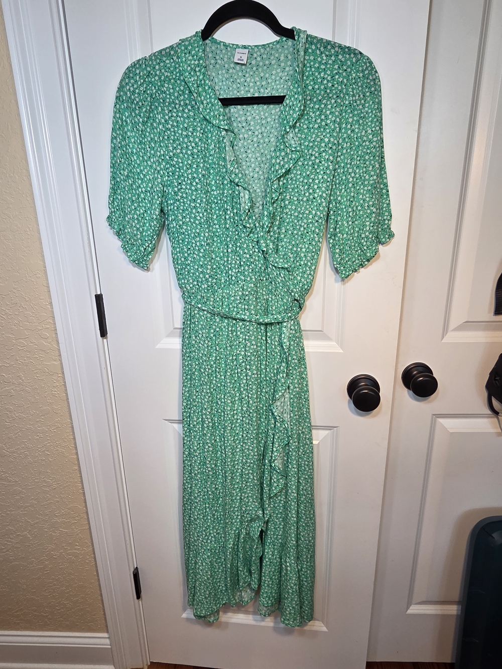Old Navy Green Floral Ruffle Midi Wrap Dress